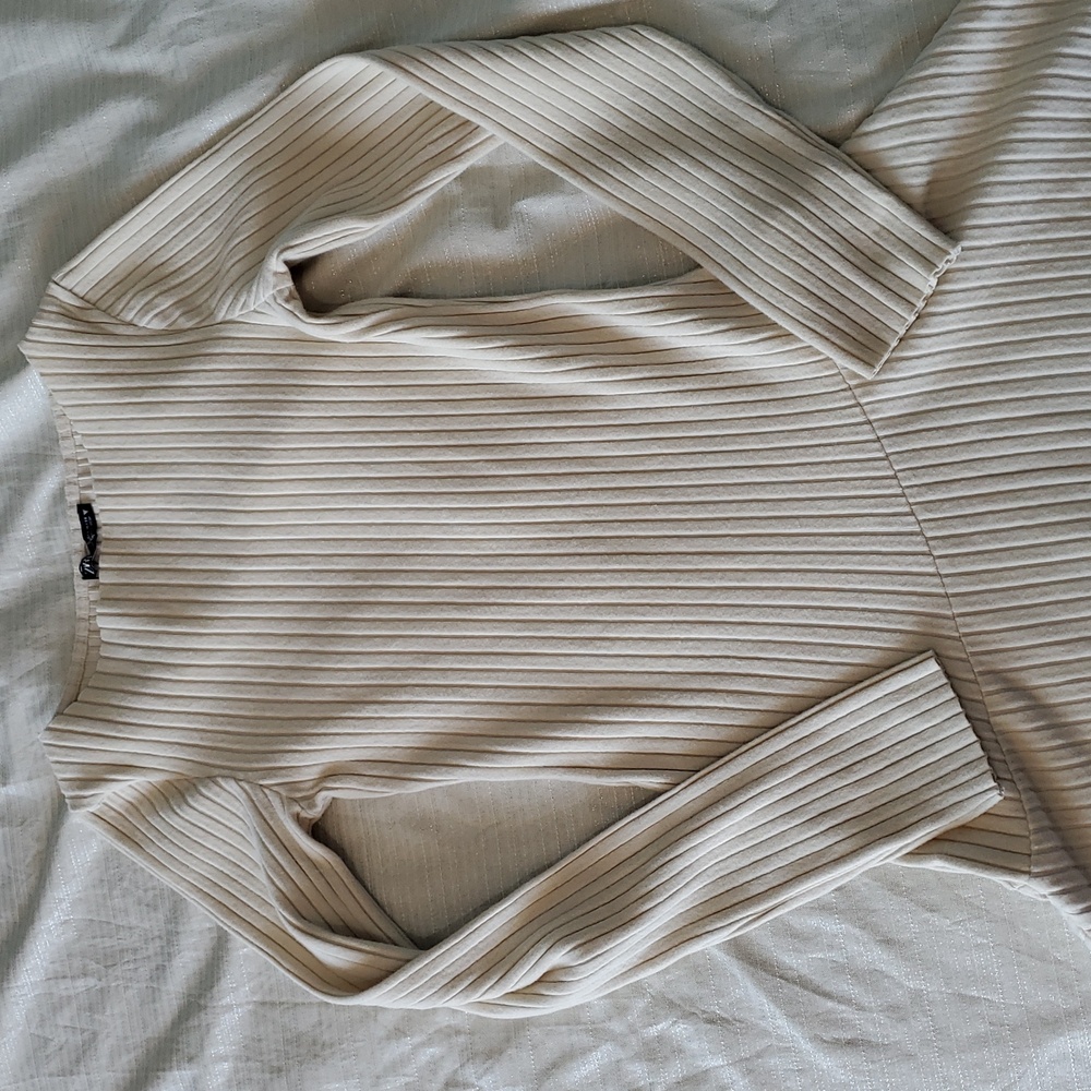 Zara 3253/850 Ecru Tilted Drop Waist Ribbed Dress - Picture 8 of 13